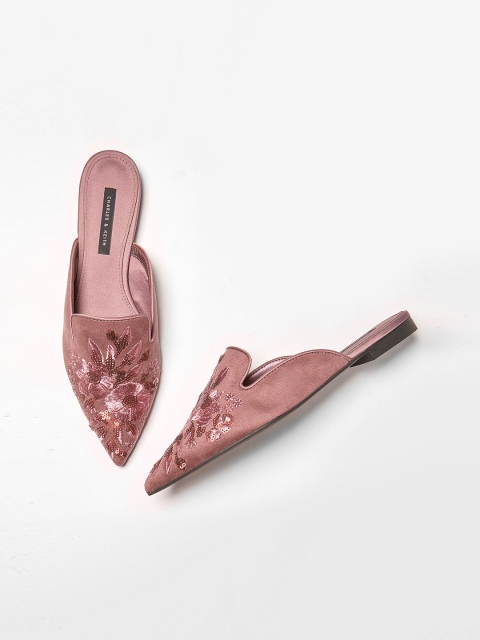 

CHARLES & KEITH Women Purple Embellished Mules