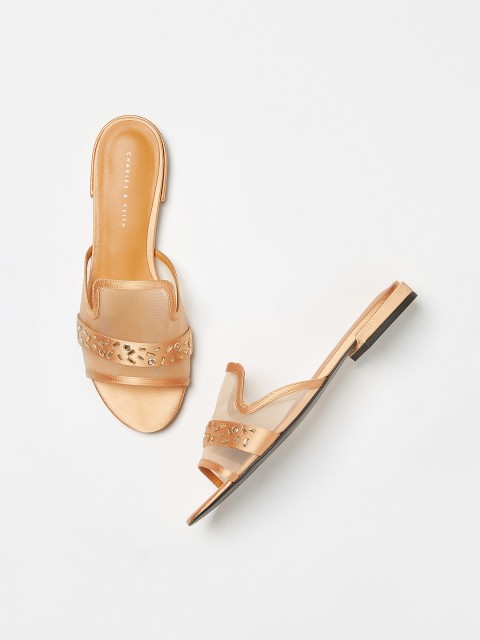 

CHARLES & KEITH Women Rose Gold-Toned Embellished Open Toe Flats