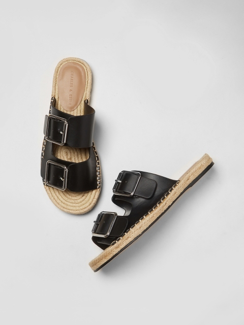 

CHARLES & KEITH Women Black Solid Open Toe Flats