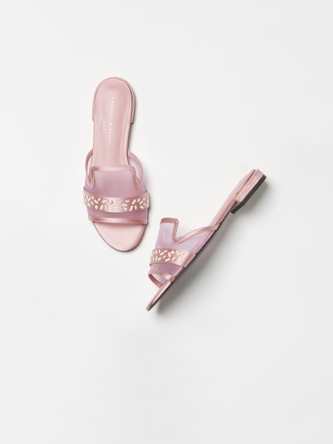 

CHARLES & KEITH Women Pink Embellished Open Toe Flats