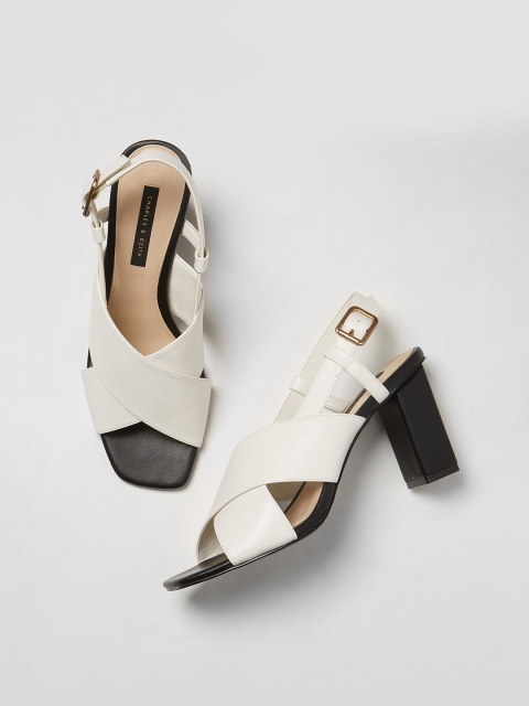 

CHARLES & KEITH Women White Solid Sandals