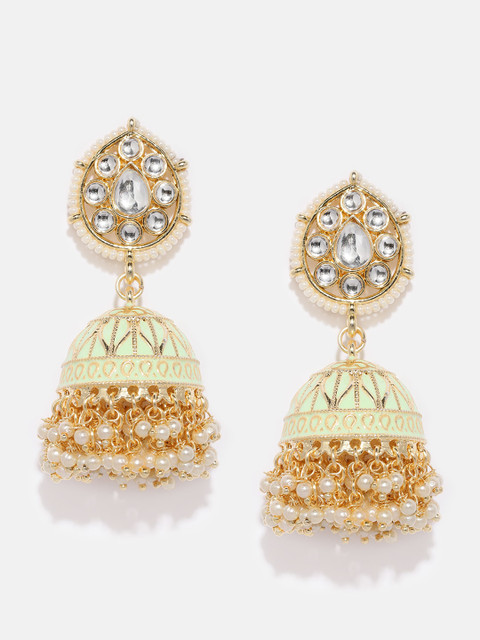 

Anouk Gold-Plated & Green Dome Shaped Enamelled Jhumkas