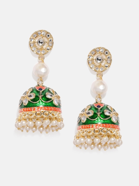 

Anouk Green Gold-Plated Dome Shaped Enamelled Jhumkas