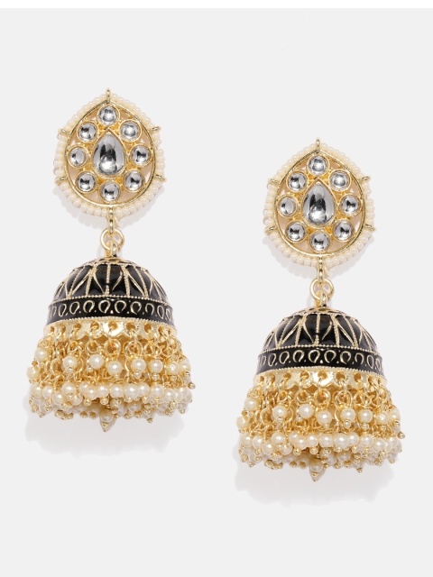 

Anouk Gold-Plated & Black Dome Shaped Enamelled Jhumkas
