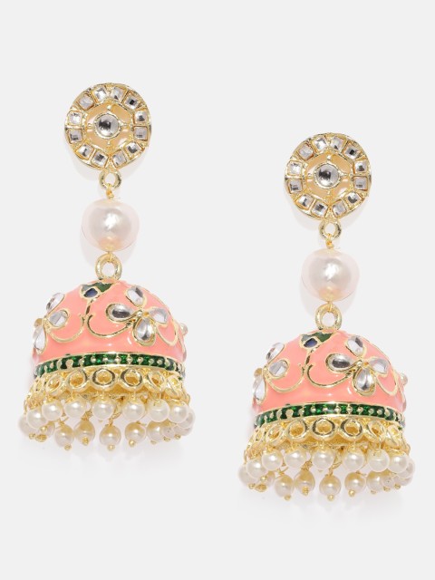 

Anouk Pink Gold-Plated Dome Shaped Enamelled Jhumkas
