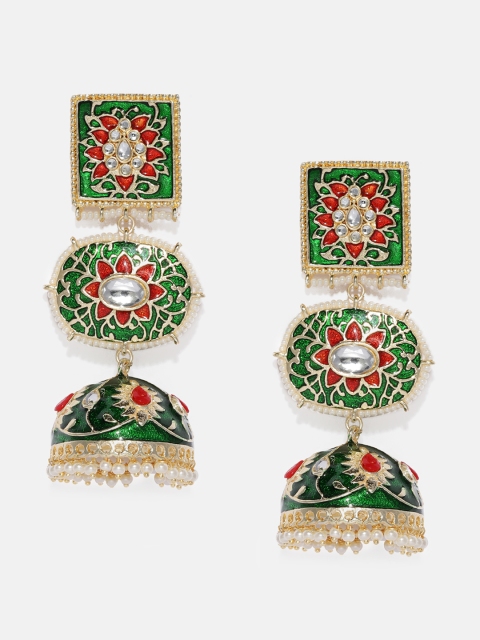 

Anouk Green Dome Shaped Enamelled Jhumkas