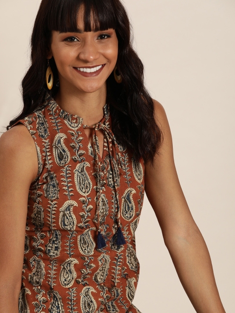 

Taavi Women Rust Block Printed Pure Cotton Top