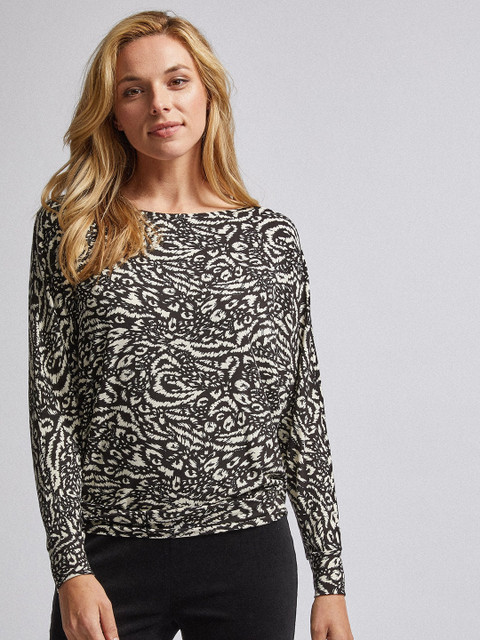 

DOROTHY PERKINS Women Black & Off-White Printed Blouson Top