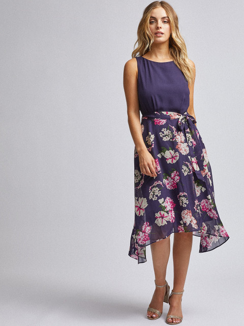 

DOROTHY PERKINS Women Navy Blue & Pink Printed A-Line Dress