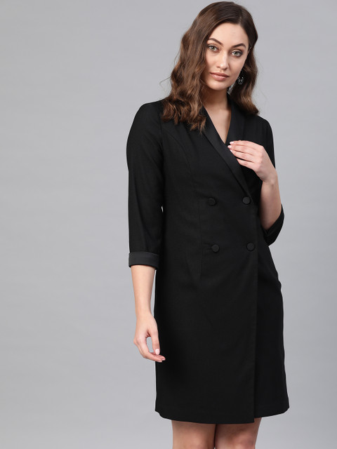 

DOROTHY PERKINS Women Black Solid Double-Breasted Blazer Dress