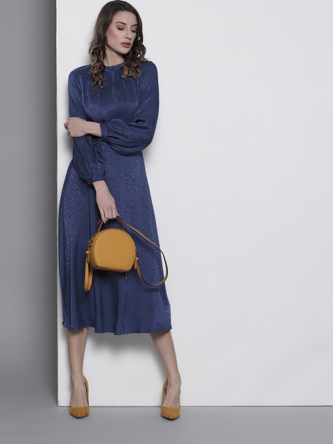 

DOROTHY PERKINS Women Navy Blue Self-Design A-Line Dress