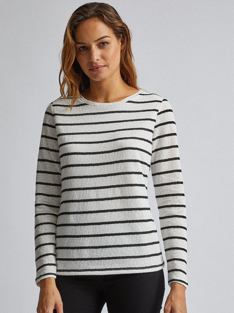 

DOROTHY PERKINS Women Off-White & Black Striped Top