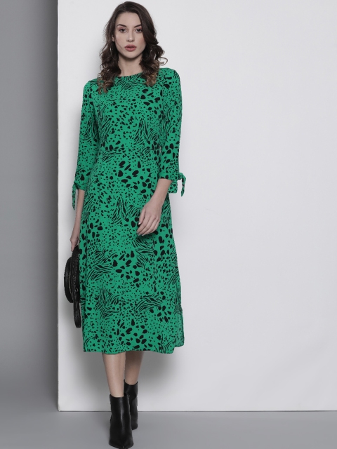 

DOROTHY PERKINS Women Green & Black Printed A-Line Dress