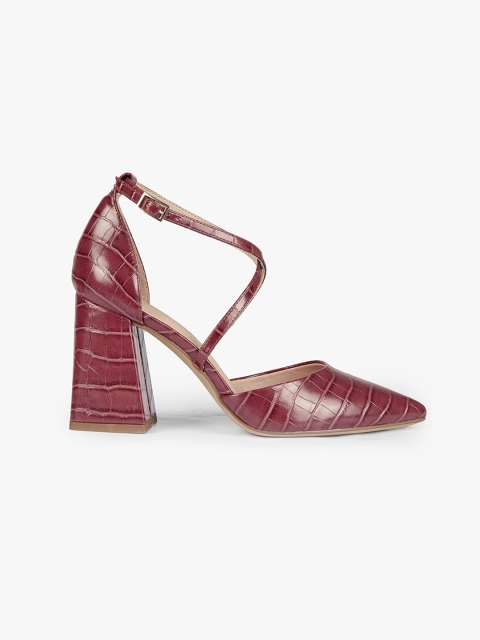 

DOROTHY PERKINS Women Burgundy Croc Textured Pumps