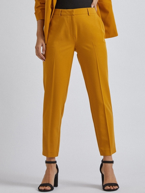 

DOROTHY PERKINS Women Mustard Yellow Solid Cropped Regular Trousers