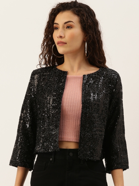 

DOROTHY PERKINS Women Black Sequinned Open Front Jacket