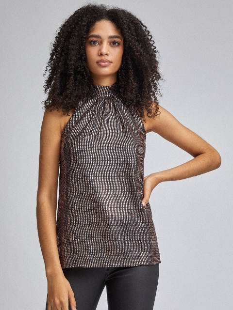 

DOROTHY PERKINS Women Black & Golden Self Design Top