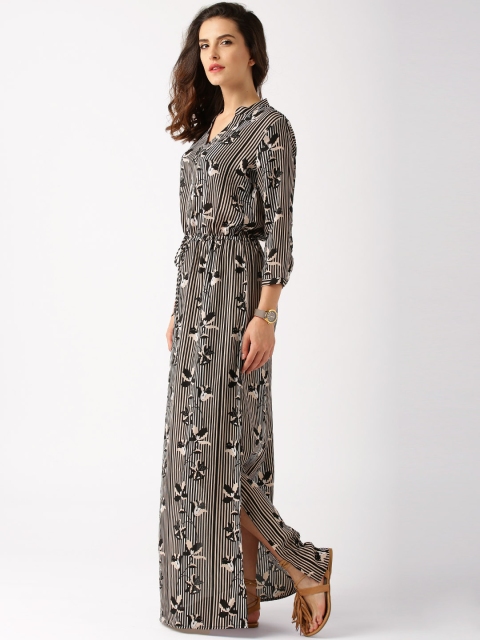 

DressBerry Black & Beige Printed Maxi Dress