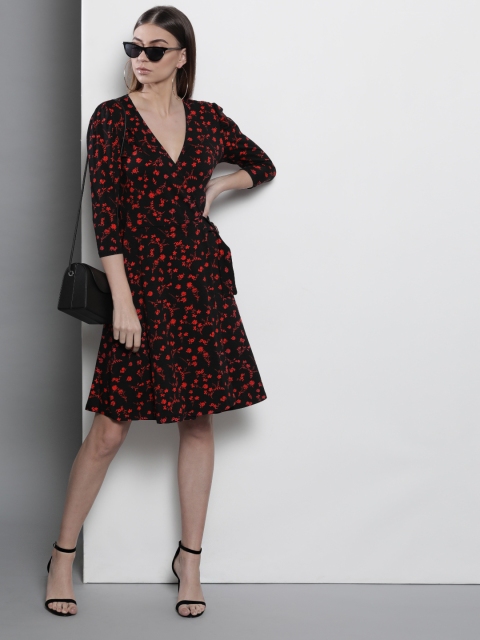 

DOROTHY PERKINS Women Black & Red Printed Wrap Dress