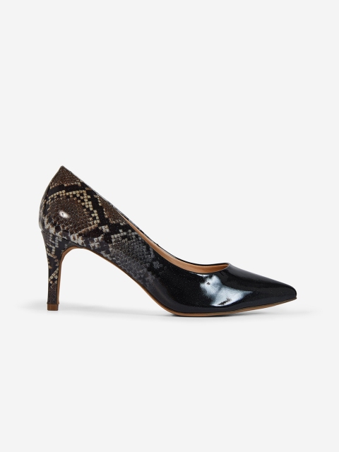 

DOROTHY PERKINS Women Black & Brown Snakeskin Print Wide Fit Pumps