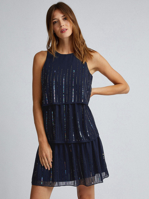

DOROTHY PERKINS Women Navy Blue Embellished A-Line Dress