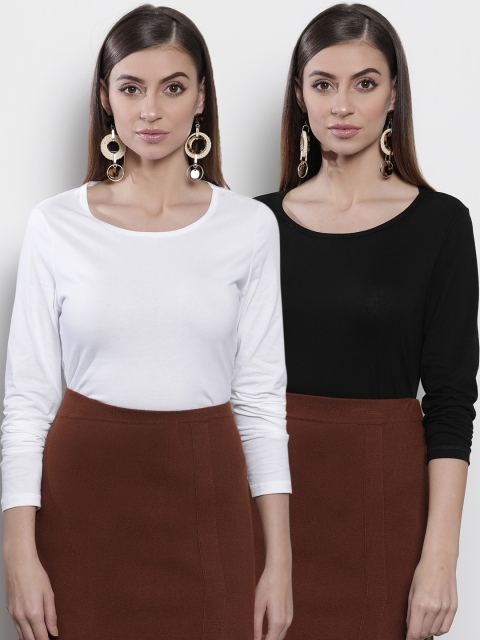

DOROTHY PERKINS Women Pack of 2 Solid Round Neck T-shirts, Black