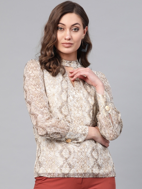 

DOROTHY PERKINS Women Beige & Golden Snakeskin Print Top