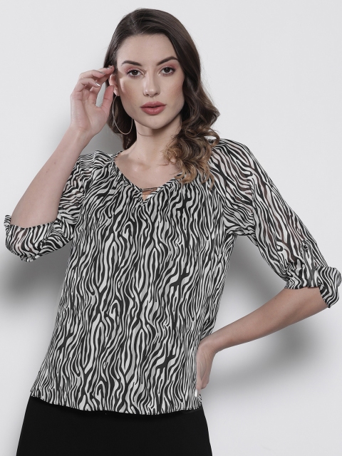 

DOROTHY PERKINS Women Black & White Printed Top