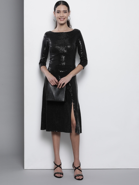 

DOROTHY PERKINS Women Black Embellished Midi A-Line Dress