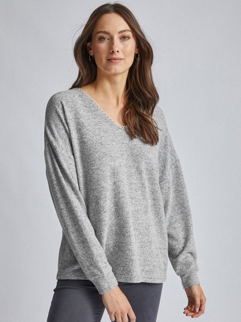 

DOROTHY PERKINS Women Grey Melange Solid Styled Back Winter Top