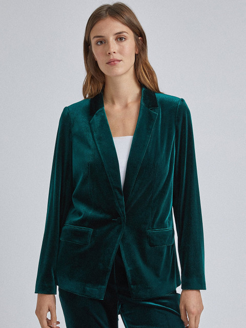 

DOROTHY PERKINS Women Green Petite Velvet Finish Solid Partywear Blazer