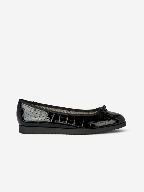 

DOROTHY PERKINS Women Black Croc Textured Wide Fit Ballerinas