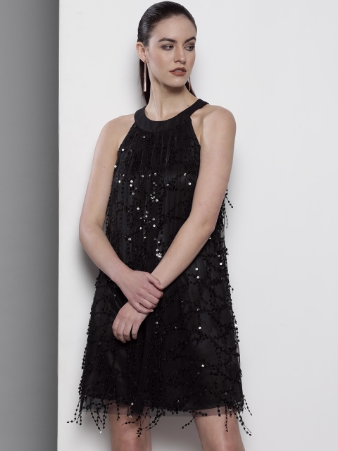 

DOROTHY PERKINS Women Black Sequinned Net Shift Dress