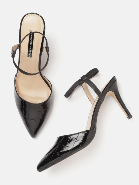 

DOROTHY PERKINS Women Black Croc-Textured Pumps