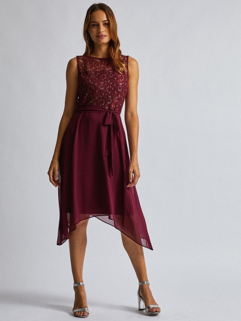 

DOROTHY PERKINS Women Maroon Solid A-Line Dress