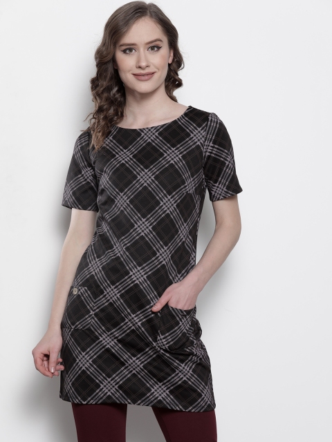 

DOROTHY PERKINS Women Black & Grey Checked Longline Top