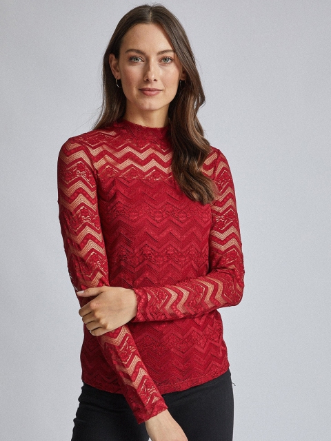 

DOROTHY PERKINS Women Maroon Self Design Top