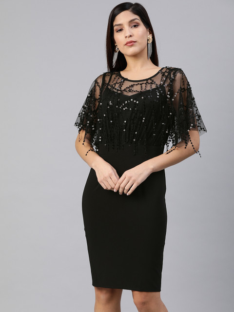 

DOROTHY PERKINS Women Black Solid Sheath Dress With Sequin Detailing