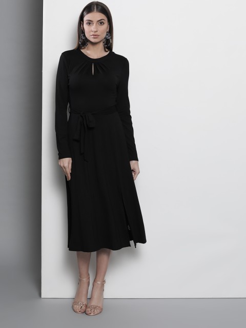 

DOROTHY PERKINS Women Black Solid A-Line Dress With Belt