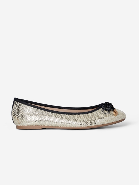 

DOROTHY PERKINS Women Gold-Toned Snakeskin Textured Wide Fit Ballerinas