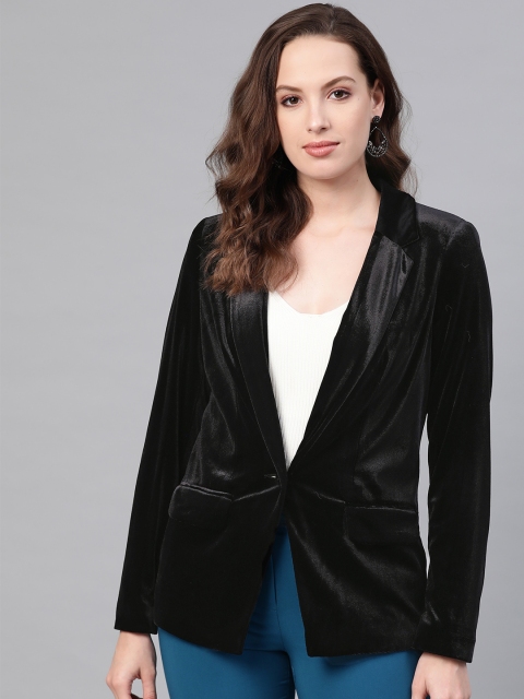 

DOROTHY PERKINS Women Velvet Finish Casual Blazer, Black