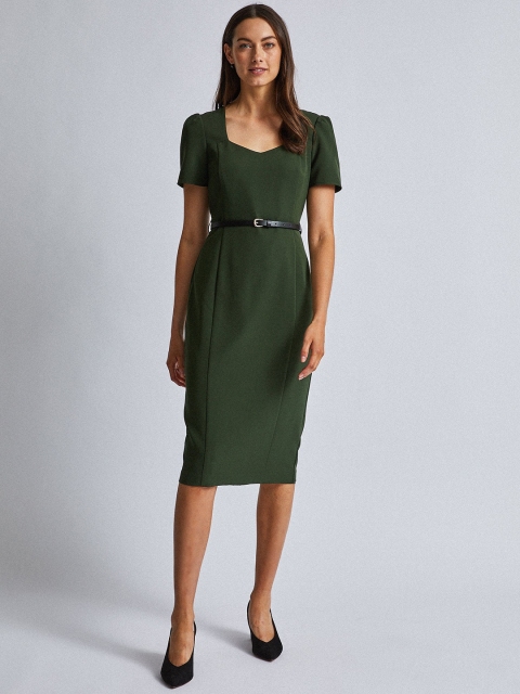 

DOROTHY PERKINS Women Olive Green Solid Sheath Dress