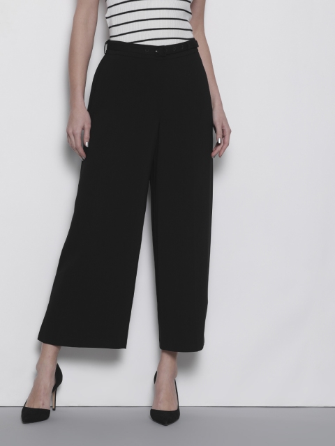

DOROTHY PERKINS Women Black Regular Fit Solid Cropped Parallel Trousers With Belt