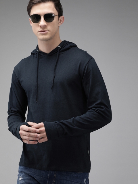 

Roadster Men Navy Blue Solid Hood T-shirt