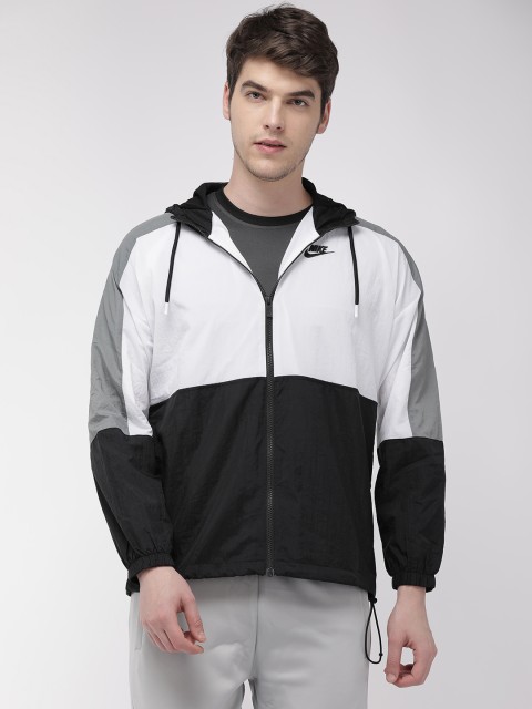 

Nike Men Black & White Loose Fit AS M NSW JKT HD WVN CB Colourblocked Sporty Jacket