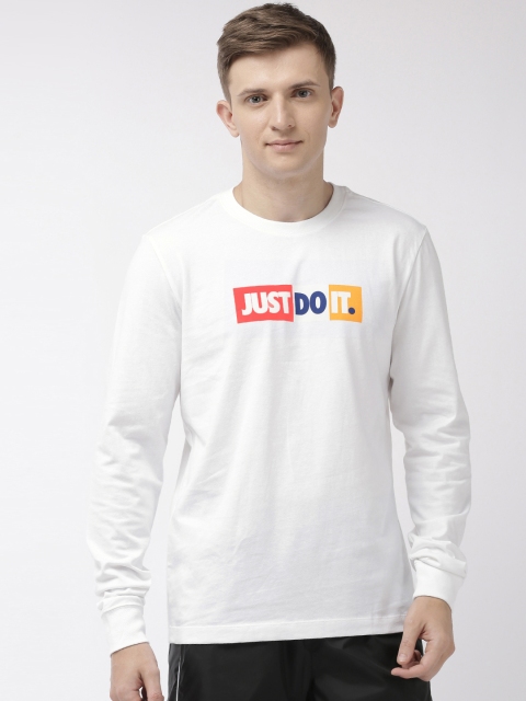 

Nike Men White Printed Standard Fit Round Neck AS M NSW JDI LS T-shirt