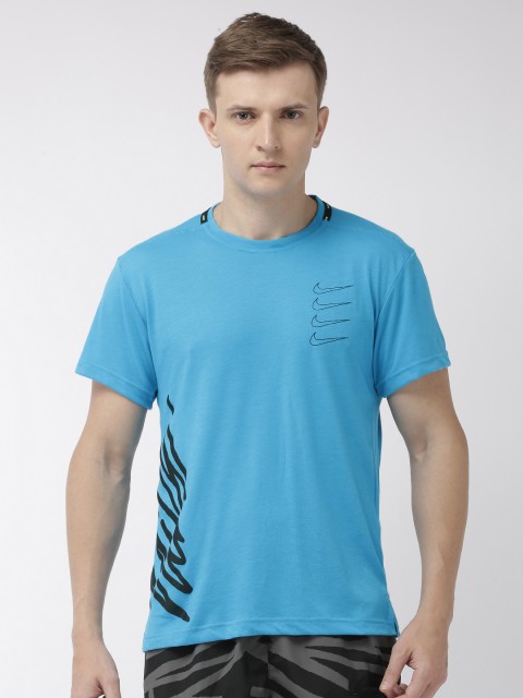 

Nike Men Blue Printed SS PX Round Neck Dri-Fit Technology Training T-shirt
