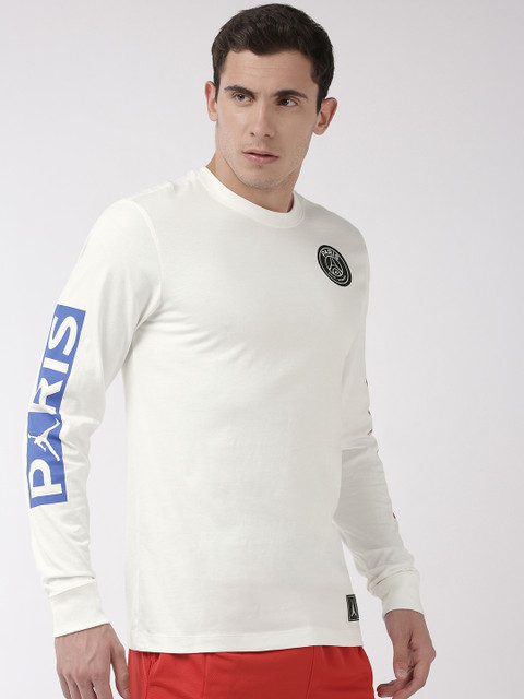 

Nike Men White Solid Round Neck M J PSG LS T-shirt