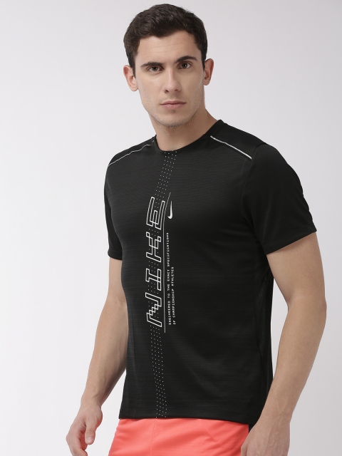 

Nike Men Black Printed Dri-Fit MILER Round Neck Running T-shirt