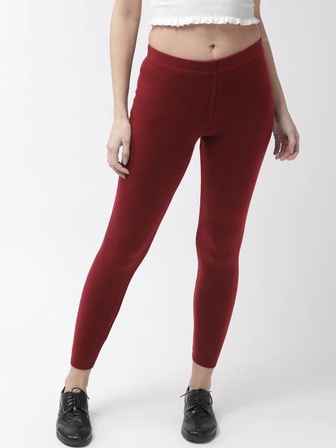 

Madame Women Maroon Solid Cropped Winter Leggings